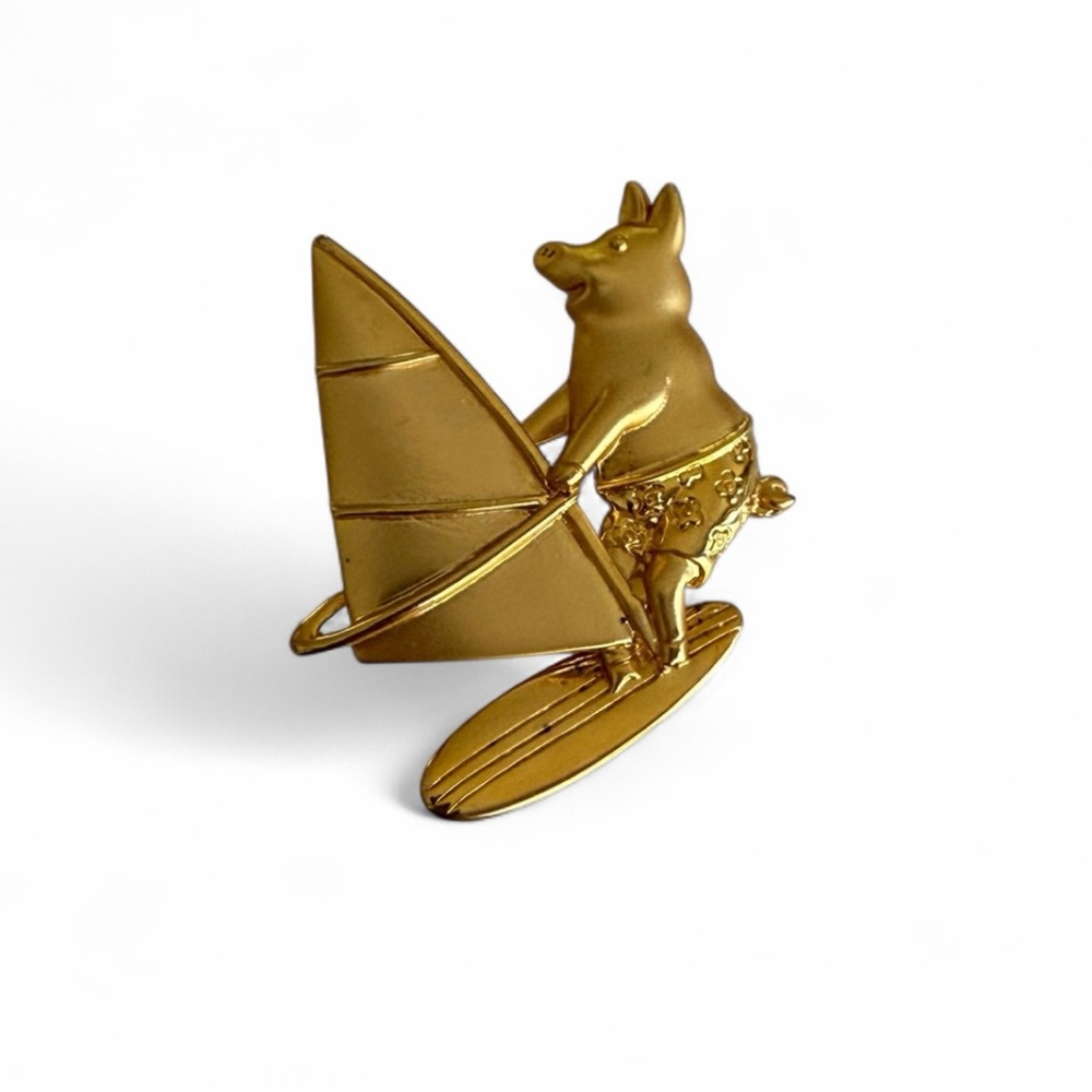 Gold Pig Windsurfing Brooch